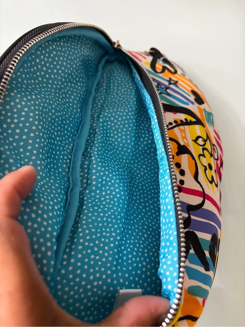 Multicolor Graphic Floral Crossbody Bag with Striped Strap